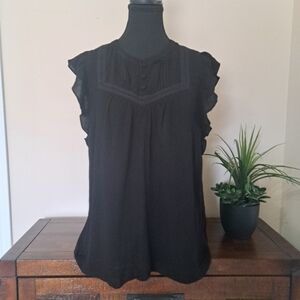 Dalia Flutter Sleeve Top Women's Size Small Blouse Black Lightweight